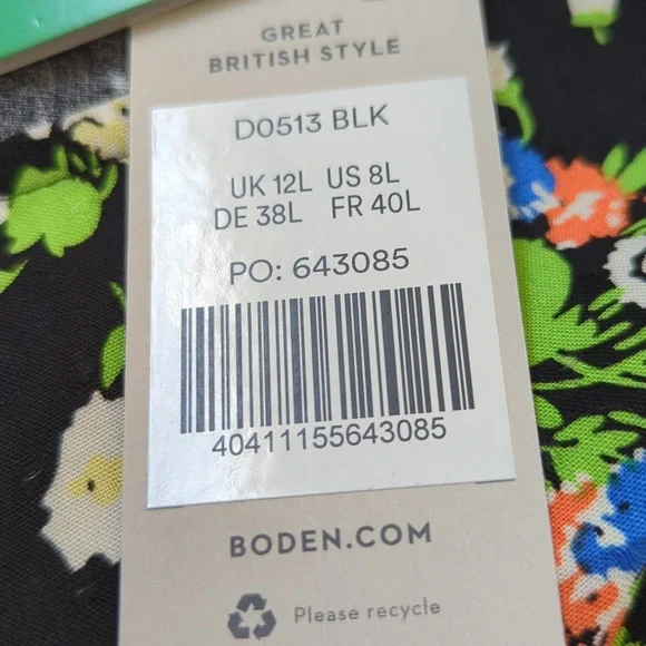 Boden Crew Neck Fit-and-Flare Dress Black, Wild Cluster - Picture 16 of 16